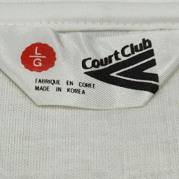 Vintage Court Club White Tennis Shirt  Mens Large - Picture 8 of 11